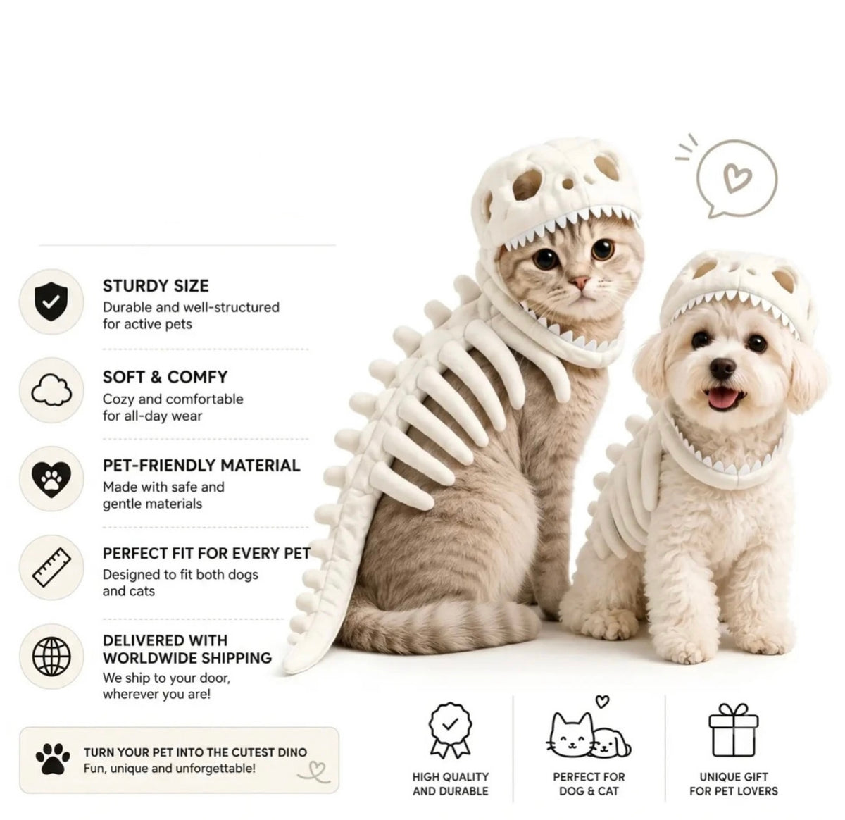GLOW-IN-DARK Dinosaur Skeleton Pet Costume
